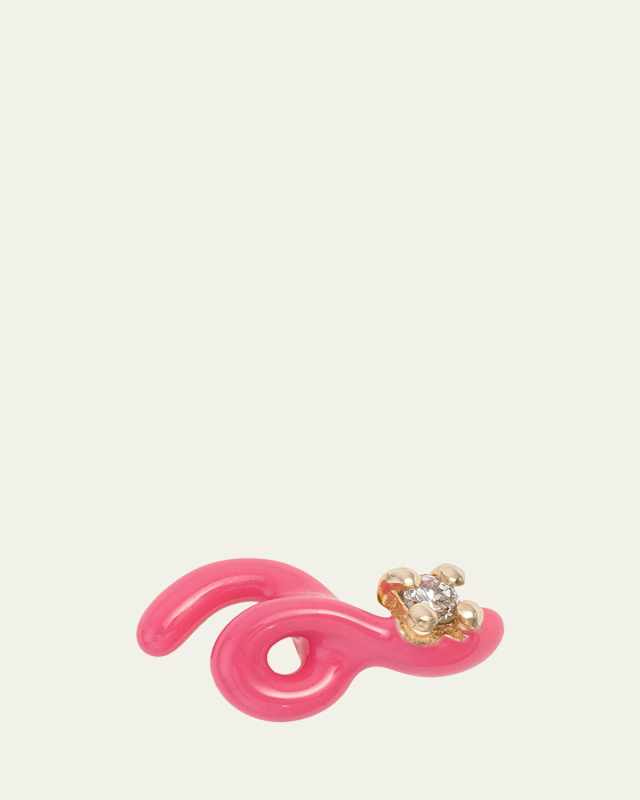 9K Yellow Gold and Pink Enameled Sterling Silver Diamond Mini Loop Earring, Single